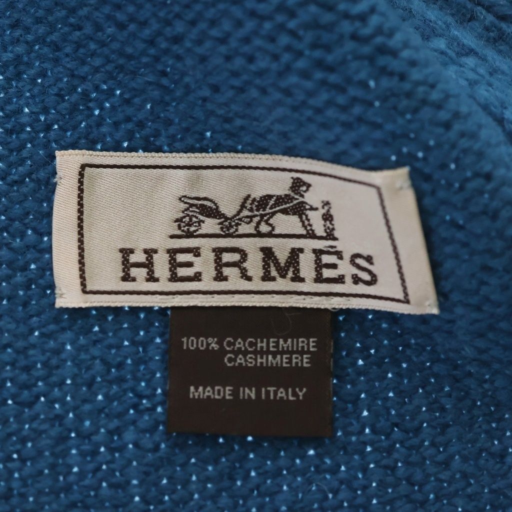 Hermes Wool Cashmere 100 Short Scarf Shawl Blue — view 5