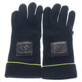 Chanel Sports Line CC Logo Leather Patch Knit Gloves Black