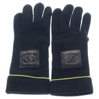 Chanel Sports Line CC Logo Leather Patch Knit Gloves Black
