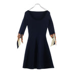 Dior Sleeve Scarf Cut Replacement Wool Knit Dress Navy — view 2