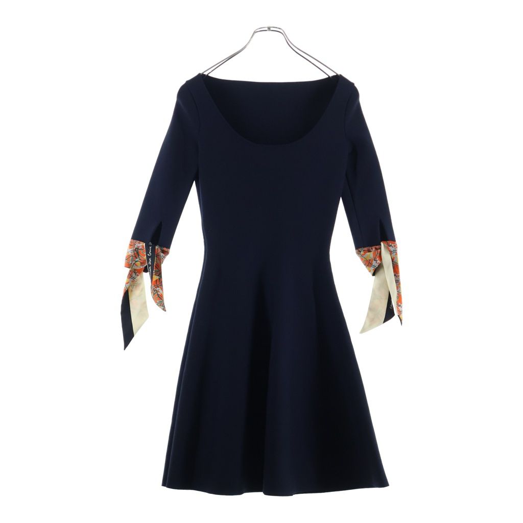 Dior Sleeve Scarf Cut Replacement Wool Knit Dress Navy — view 2