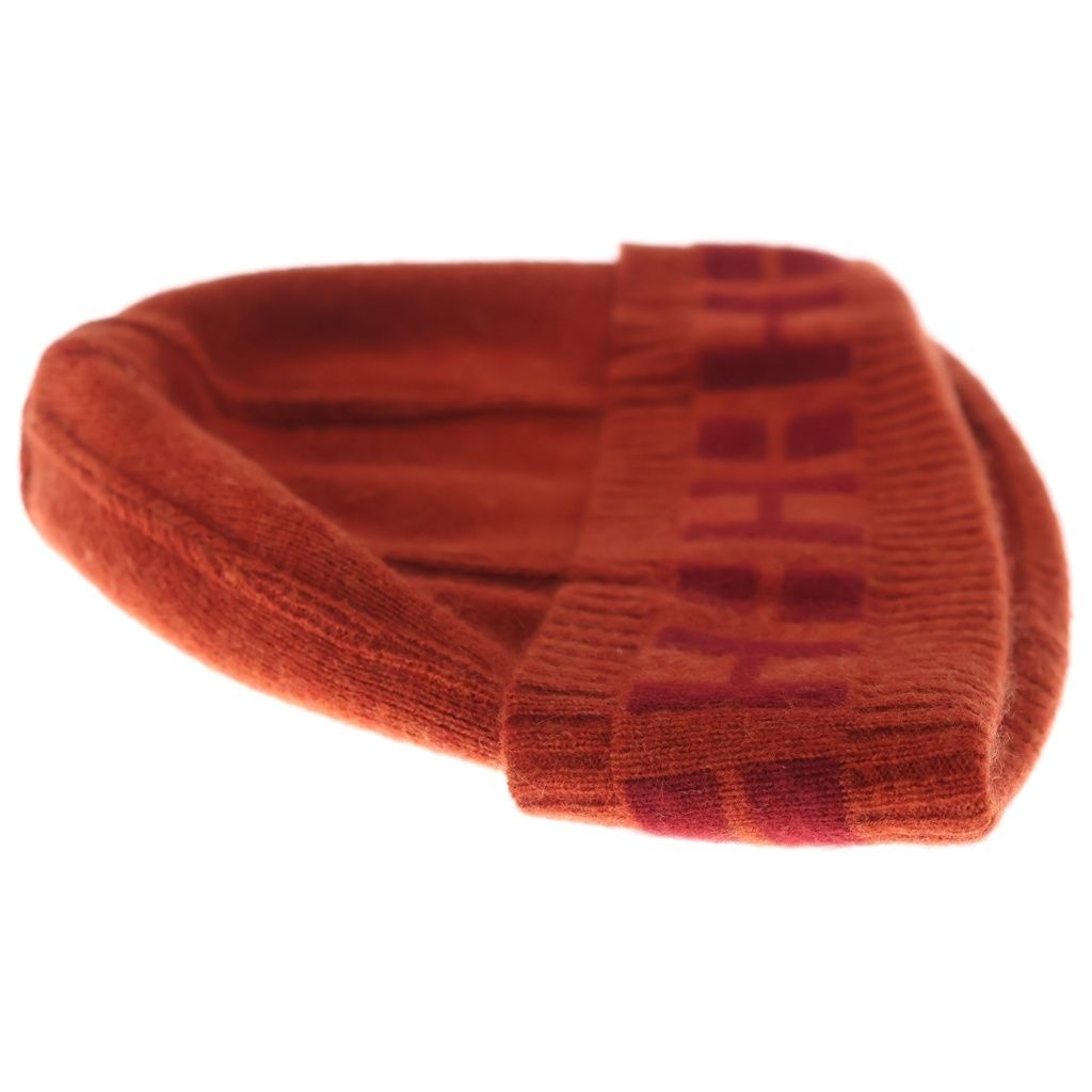Hermes Logo Cashmere Knit Hat Beanie Orange — view 4