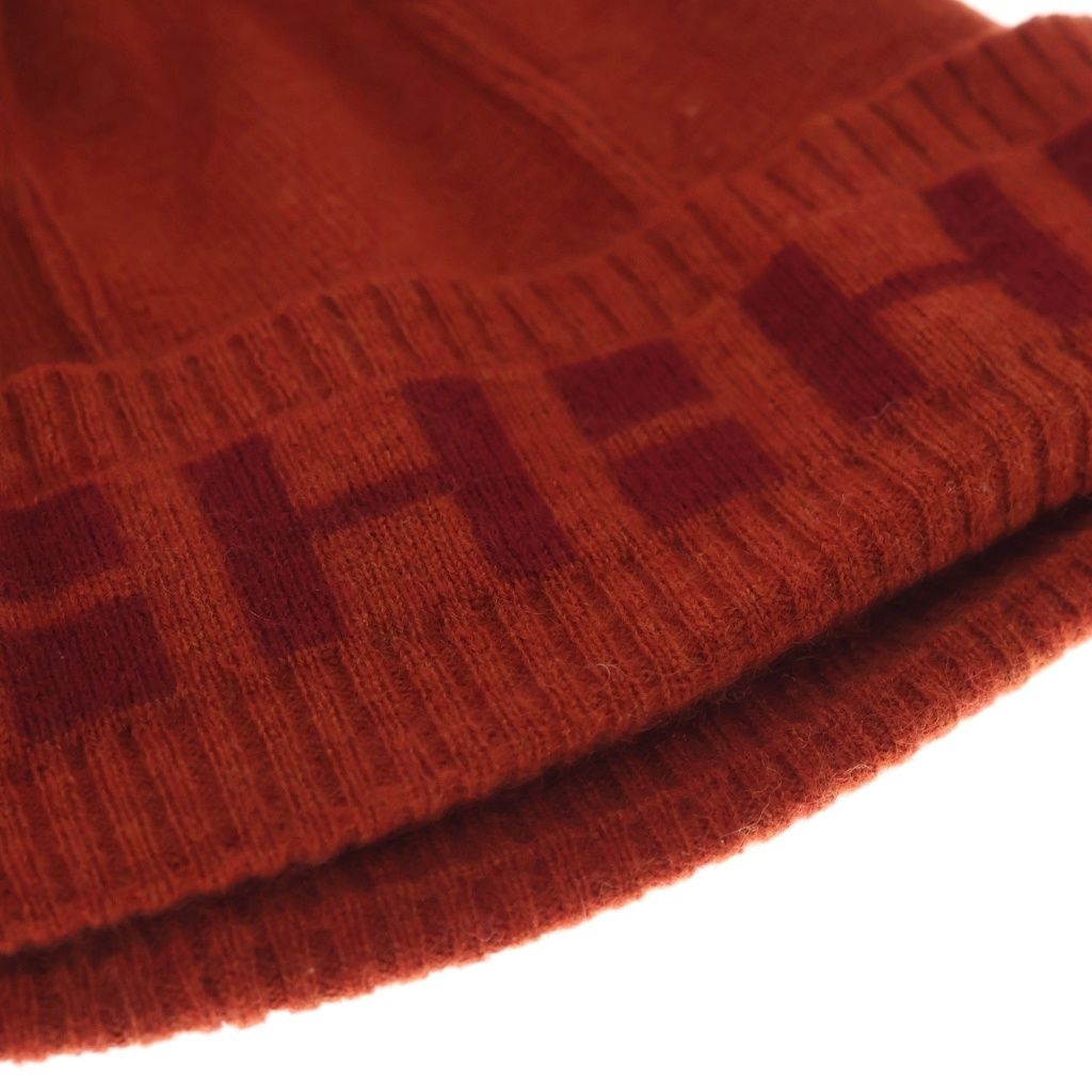 Hermes Logo Cashmere Knit Hat Beanie Orange — view 5