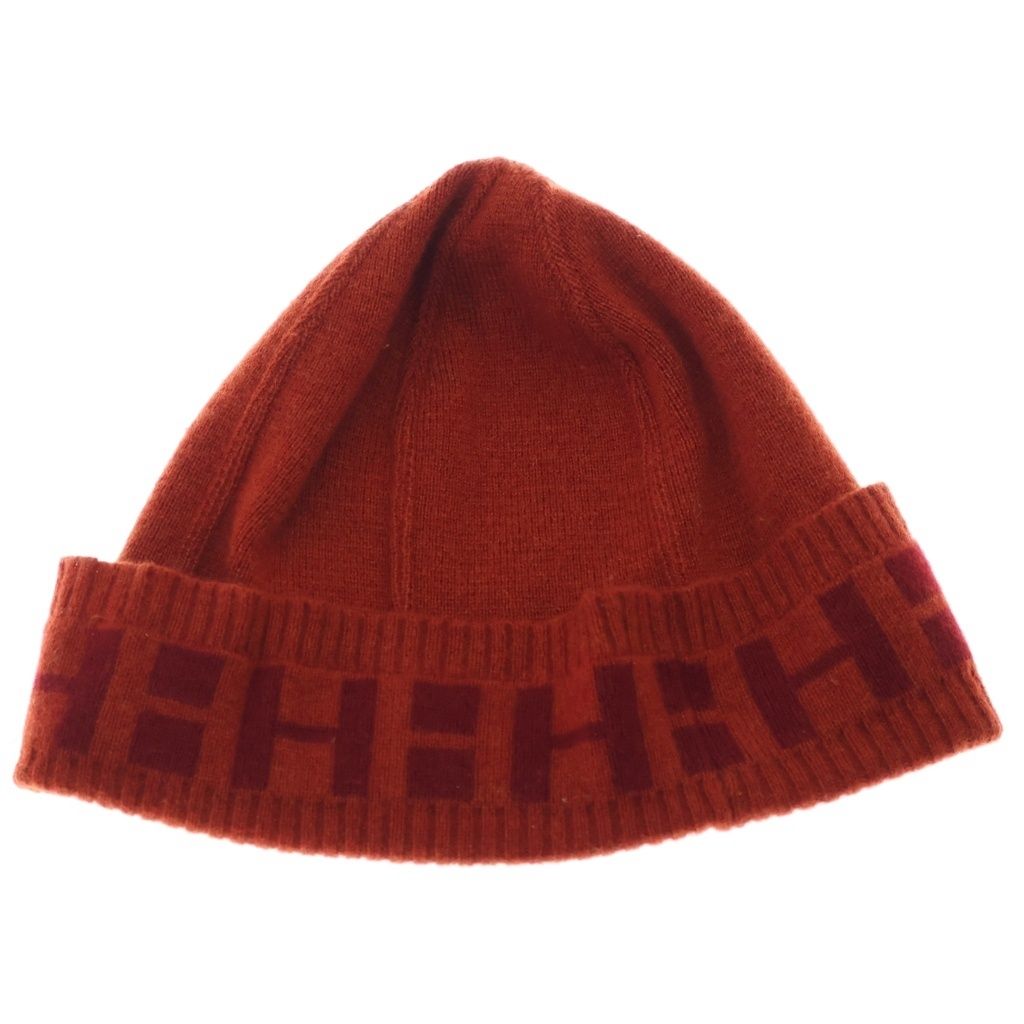 Hermes Logo Cashmere Knit Hat Beanie Orange — view 2