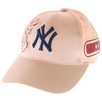 Gucci NY Baseball Cap Pink Cotton Yankees Applique Embroidery Rabbit