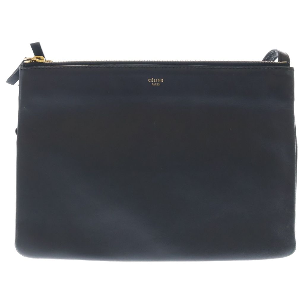 Celine Trio Large Shoulder Bag Black Leather Gold