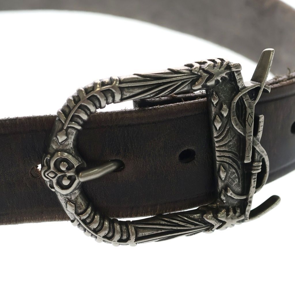 Saint Laurent Paris YSL Logo Western Buckle Leather Belt Silver Brown — view 4