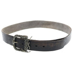 Saint Laurent Paris YSL Logo Western Buckle Leather Belt Silver Brown
