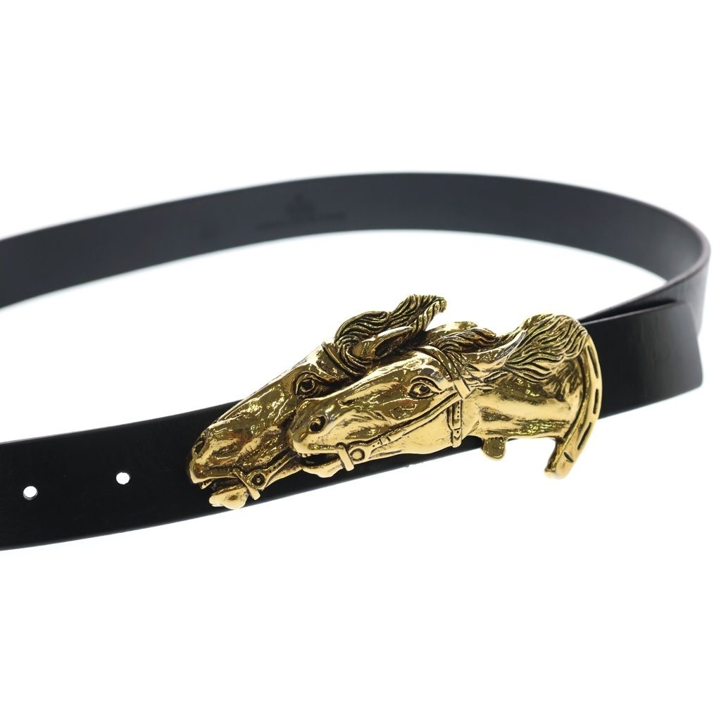 Gucci Horse Buckle Leather Belt Black Gold — view 4
