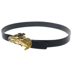 Gucci Horse Buckle Leather Belt Black Gold