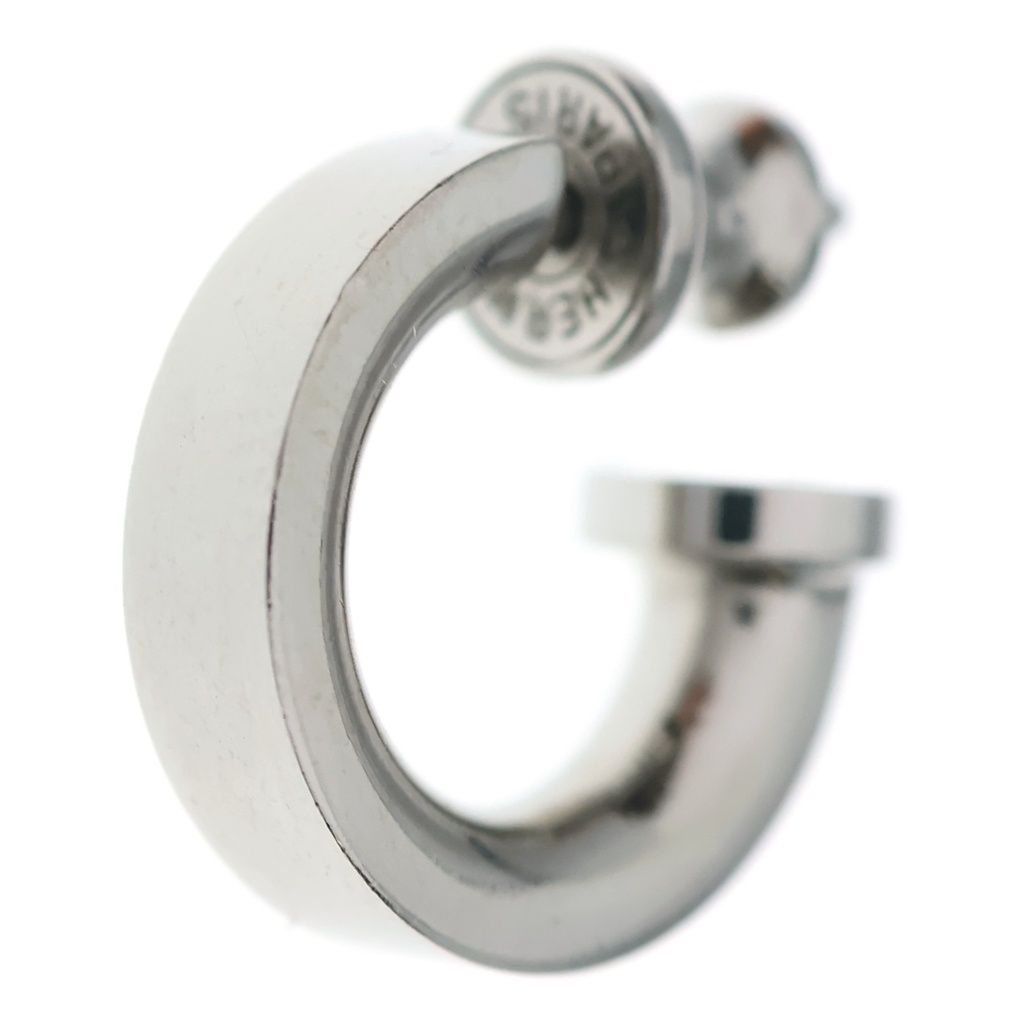 Hermes O'kelly Earrings Cadena Metal Leather Silver Black