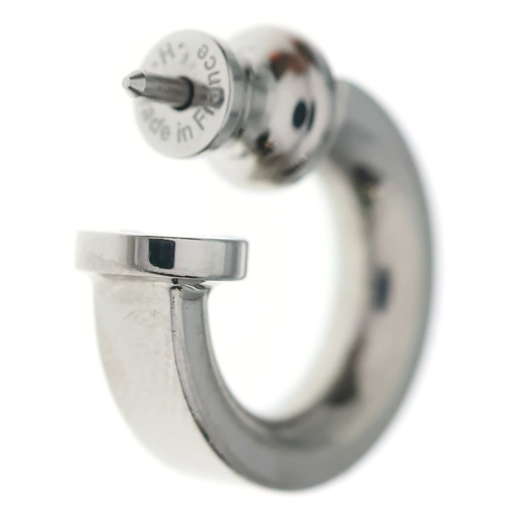 Hermes O'kelly Earrings Cadena Metal Leather Silver Black — view 2