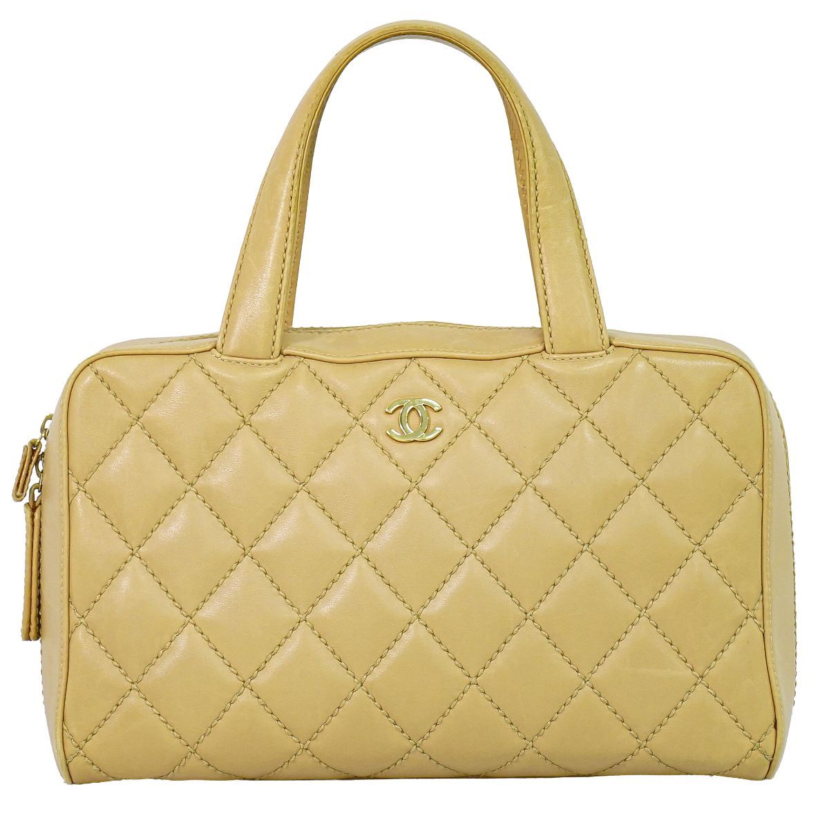 Chanel Wild Stitch CC Logo Handbag Leather Beige