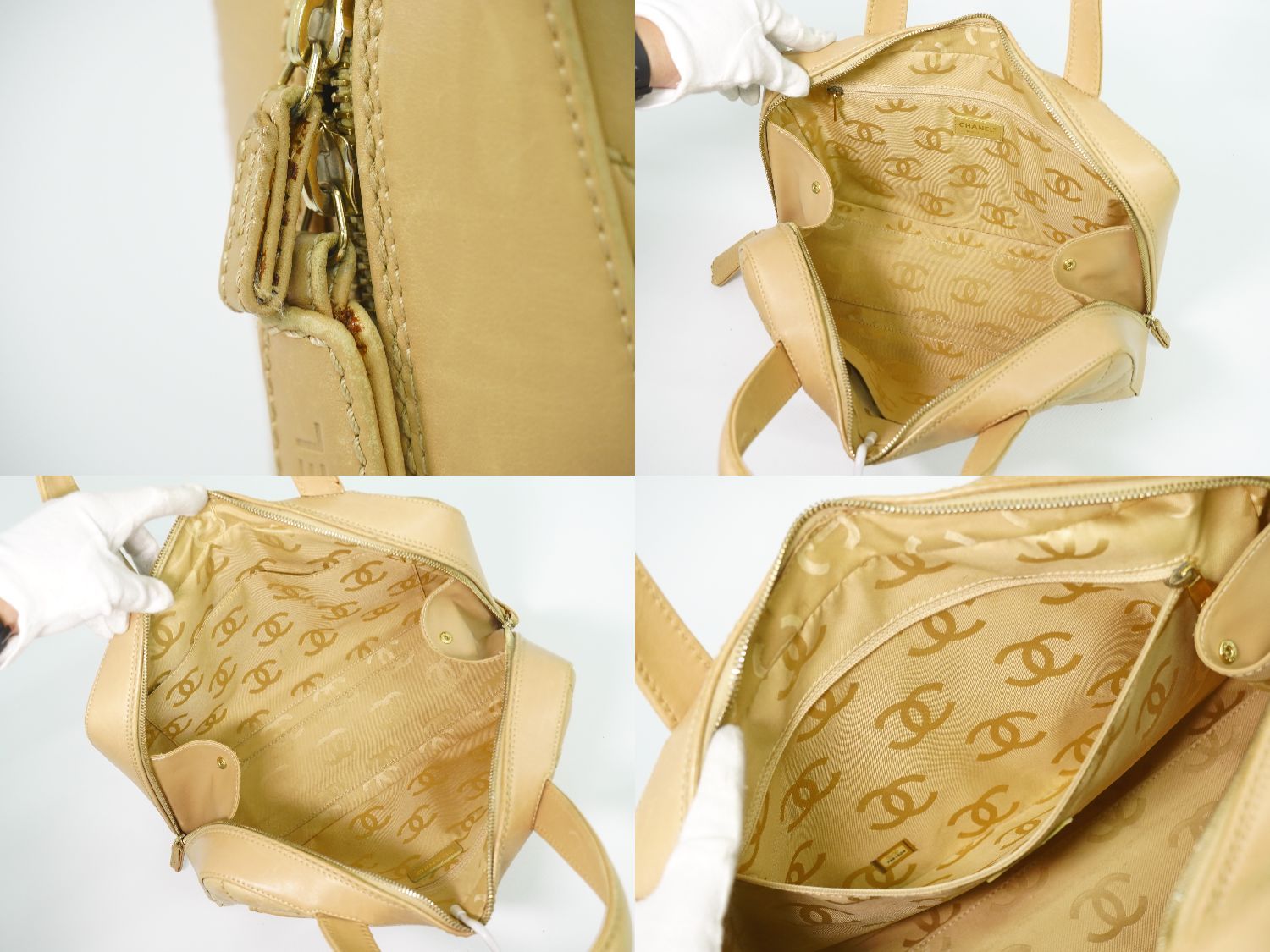 Chanel Wild Stitch CC Logo Handbag Leather Beige — view 8