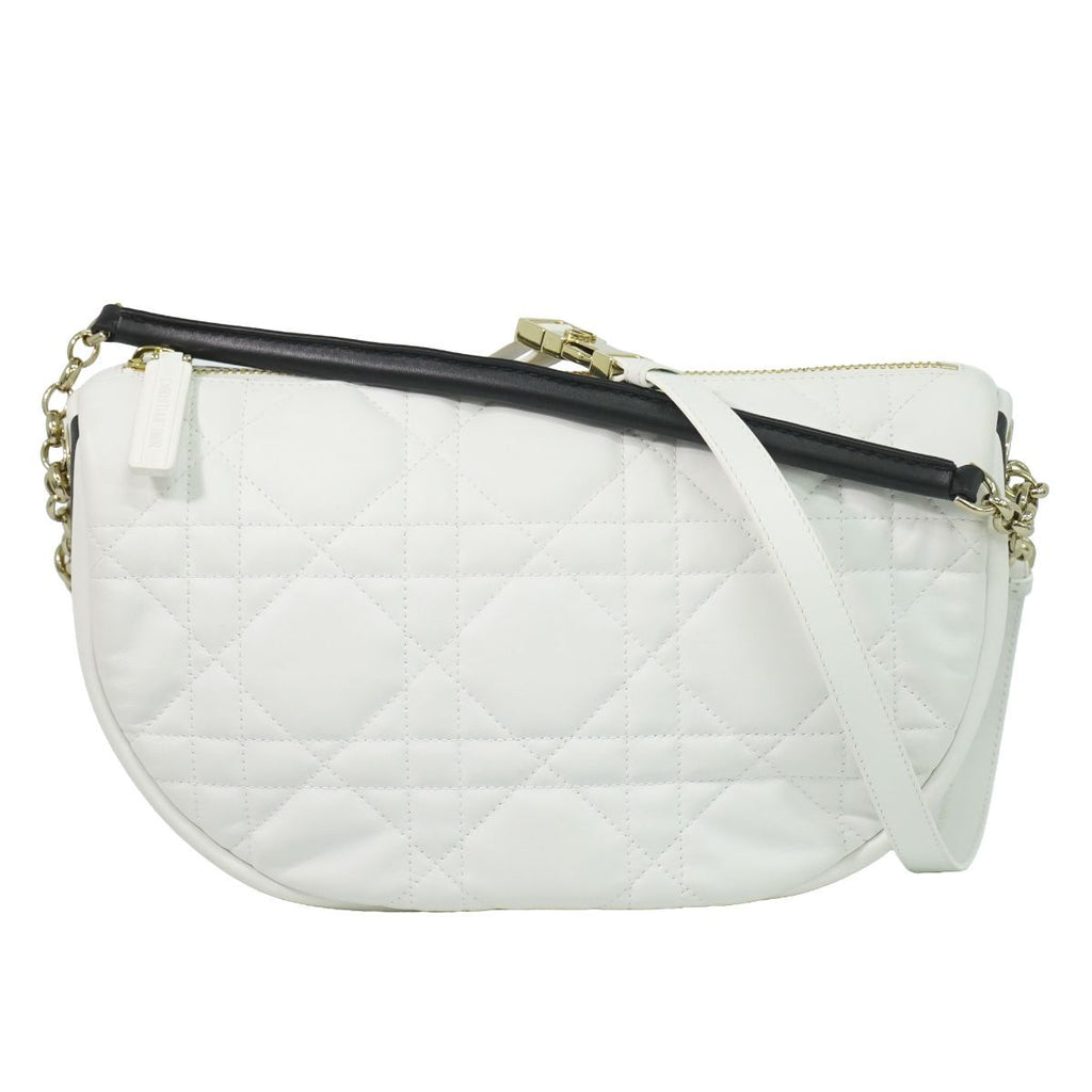 Dior Vibe Hobo Cannage 2-Way Shoulder Bag Leather White