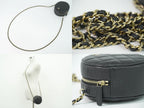 Chanel CC Logo Quilted Chain Shoulder Bag Pochette Caviar Leather Black — view 6