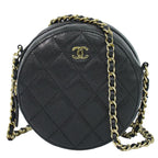 Chanel CC Logo Quilted Chain Shoulder Bag Pochette Caviar Leather Black