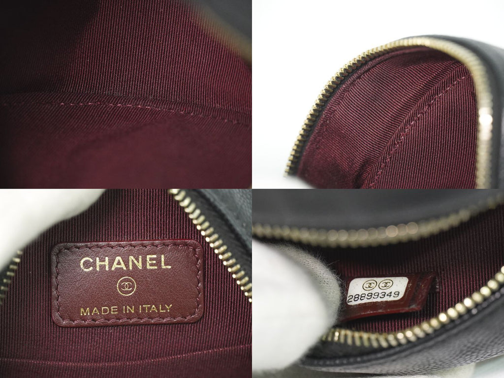 Chanel CC Logo Quilted Chain Shoulder Bag Pochette Caviar Leather Black — view 9
