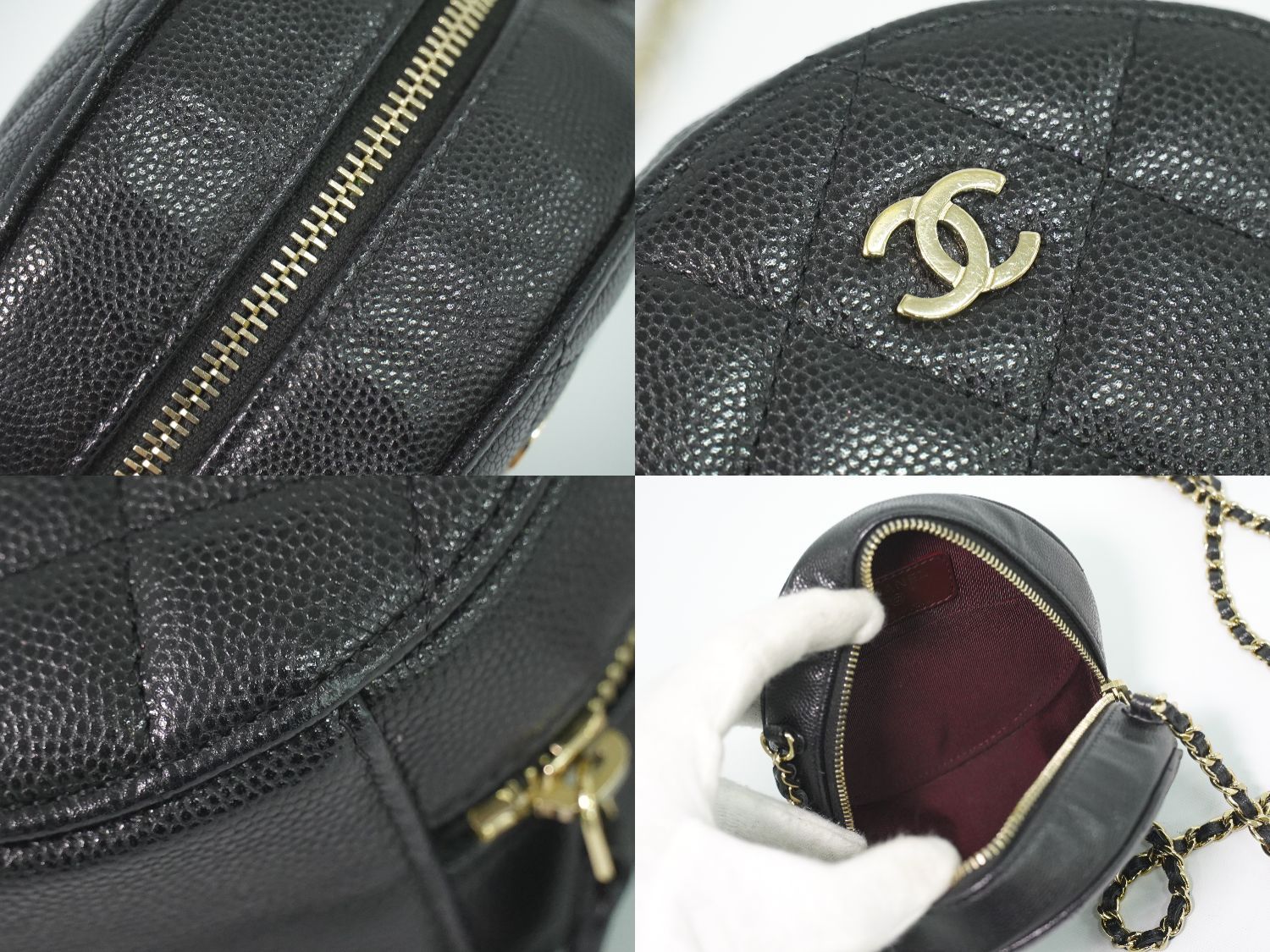 Chanel CC Logo Quilted Chain Shoulder Bag Pochette Caviar Leather Black — view 7