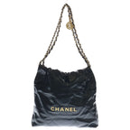 Chanel 22 Small Chain Shoulder Bag Black Shiny Calf Gold