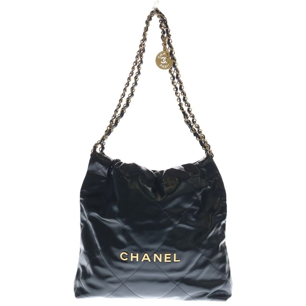Chanel 22 Small Chain Shoulder Bag Black Shiny Calf Gold