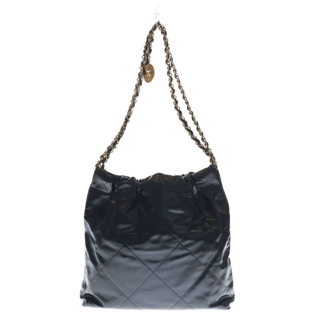 Chanel 22 Small Chain Shoulder Bag Black Shiny Calf Gold — view 2