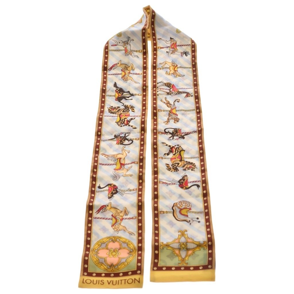 Louis Vuitton LV Cal Cel Bandeau Merigo Land Allover Print Silk Scarf Beige — view 3