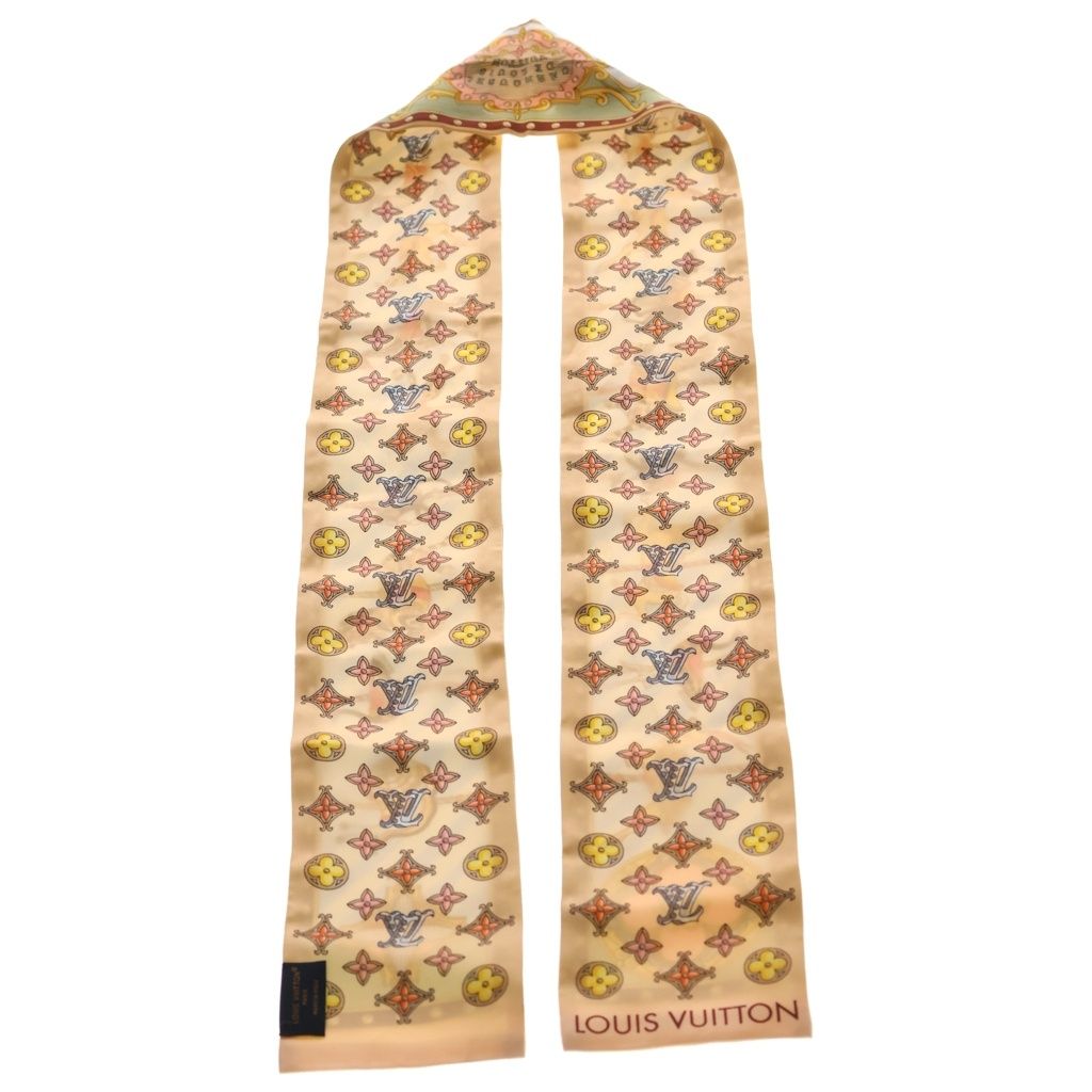 Louis Vuitton LV Cal Cel Bandeau Merigo Land Allover Print Silk Scarf Beige — view 4