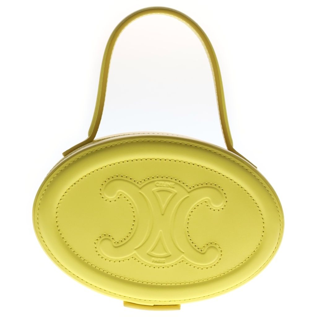 Celine Oval Minaudiere Triomphe Calfskin Leather Top Handle Bag Yellow — view 2