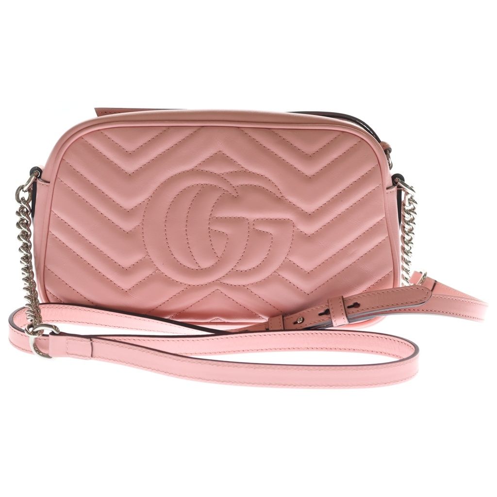 Gucci GG Marmont Quilted Chain Shoulder Bag Pink Leather Silver — view 2