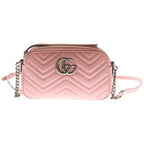 Gucci GG Marmont Quilted Chain Shoulder Bag Pink Leather Silver