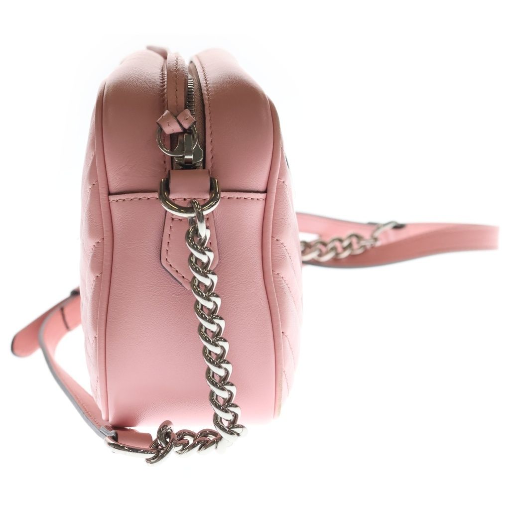 Gucci GG Marmont Quilted Chain Shoulder Bag Pink Leather Silver — view 3