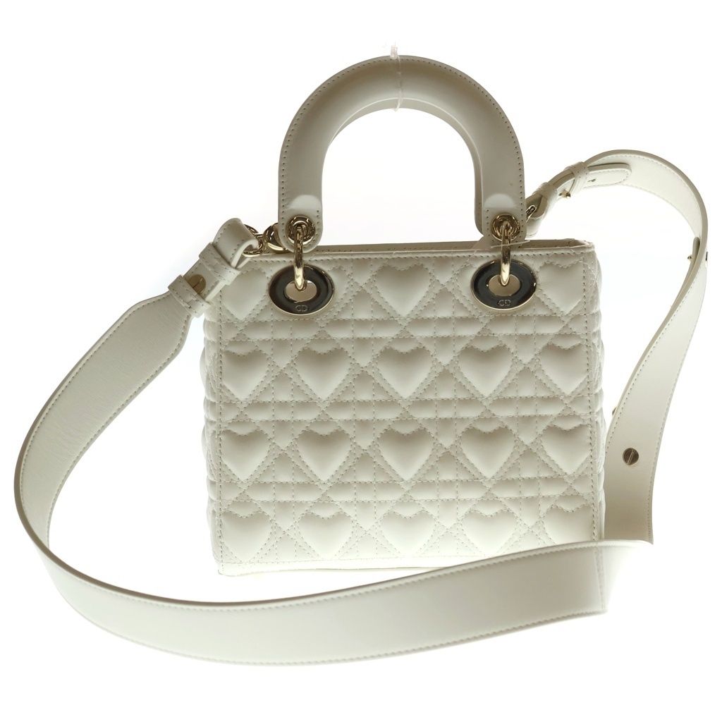 Dior My Lady Small Cannage Heart 2-Way Shoulder Bag White Leather Gold — view 2