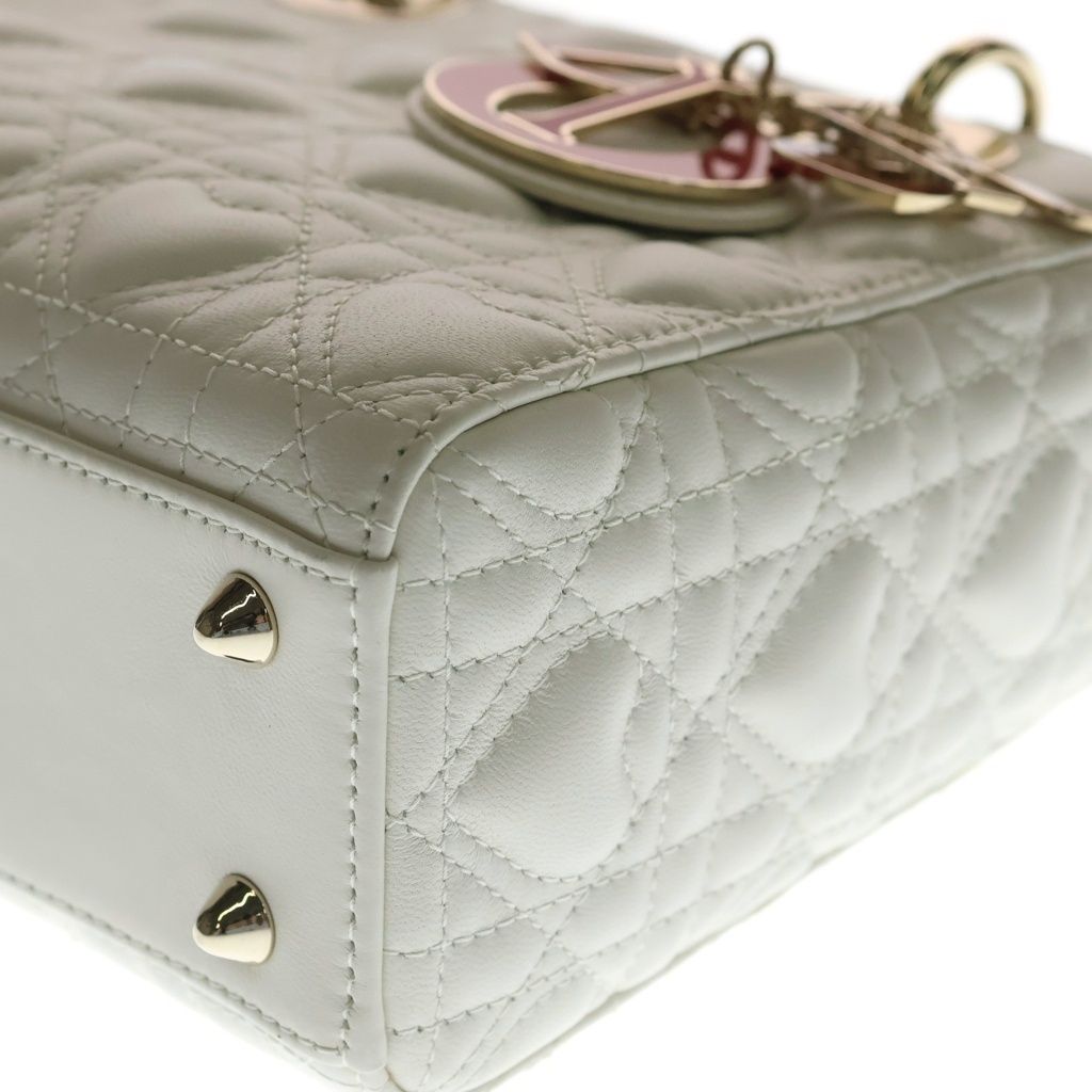Dior My Lady Small Cannage Heart 2-Way Shoulder Bag White Leather Gold — view 5