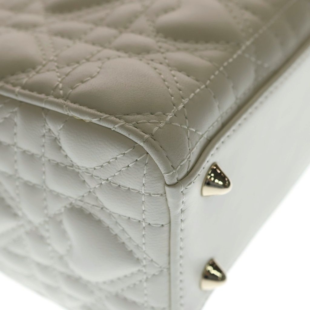 Dior My Lady Small Cannage Heart 2-Way Shoulder Bag White Leather Gold — view 6