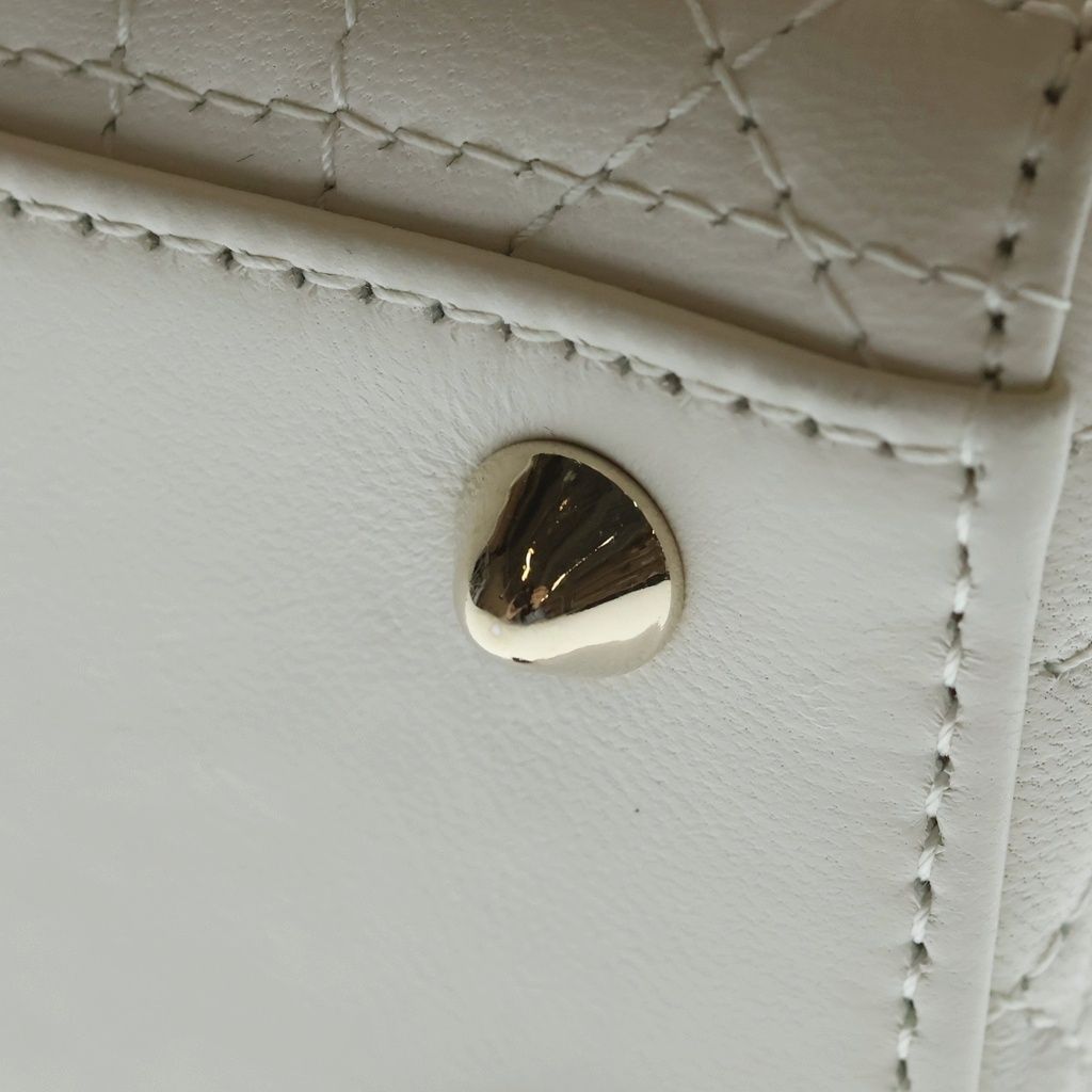 Dior My Lady Small Cannage Heart 2-Way Shoulder Bag White Leather Gold — view 8
