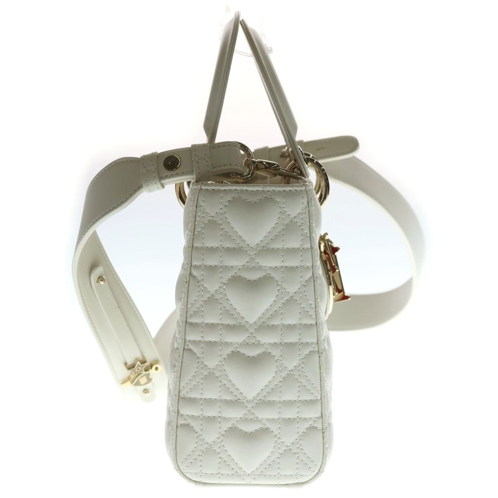Dior My Lady Small Cannage Heart 2-Way Shoulder Bag White Leather Gold — view 3