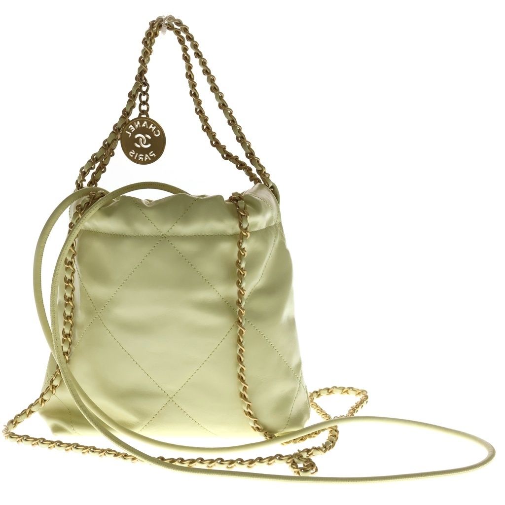 Chanel 22 Mini Bag Drawstring Light Yellow Calf Leather Gold — view 2