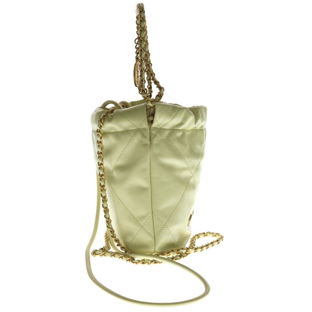 Chanel 22 Mini Bag Drawstring Light Yellow Calf Leather Gold — view 3