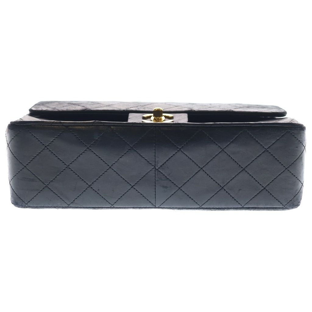 Chanel Quilted 25 Lambskin Turnlock Gold Double Flap Chain Shoulder Bag Black — view 4