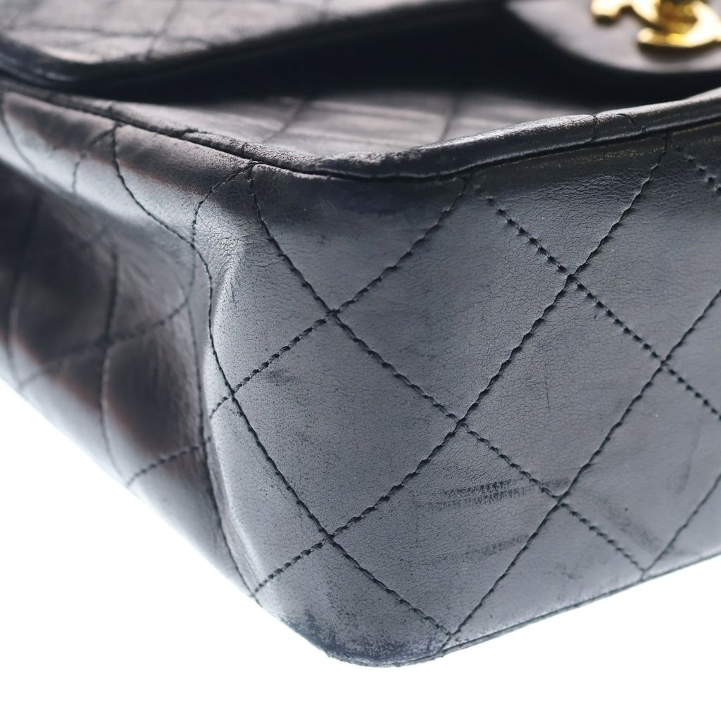 Chanel Quilted 25 Lambskin Turnlock Gold Double Flap Chain Shoulder Bag Black — view 6