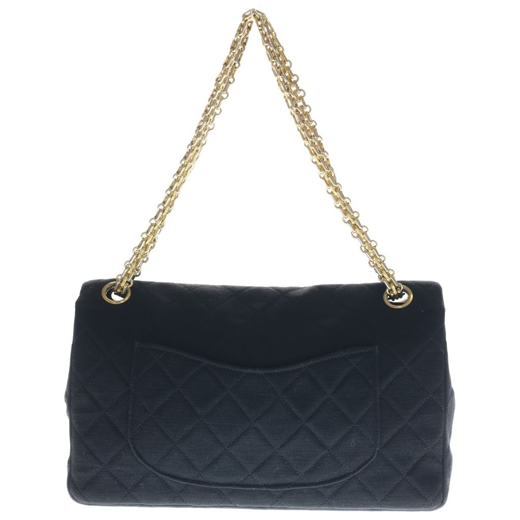 Chanel Quilted 23 Double Flap Chain Shoulder Bag Black Cotton Gold — view 2