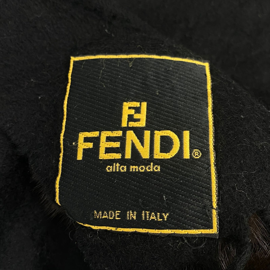 Fendi Scarf Large Shawl Cashmere Silk Fur Embroidery Logo Fringe Black — view 5