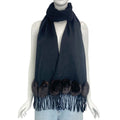 Fendi Scarf Large Shawl Cashmere Silk Fur Embroidery Logo Fringe Black