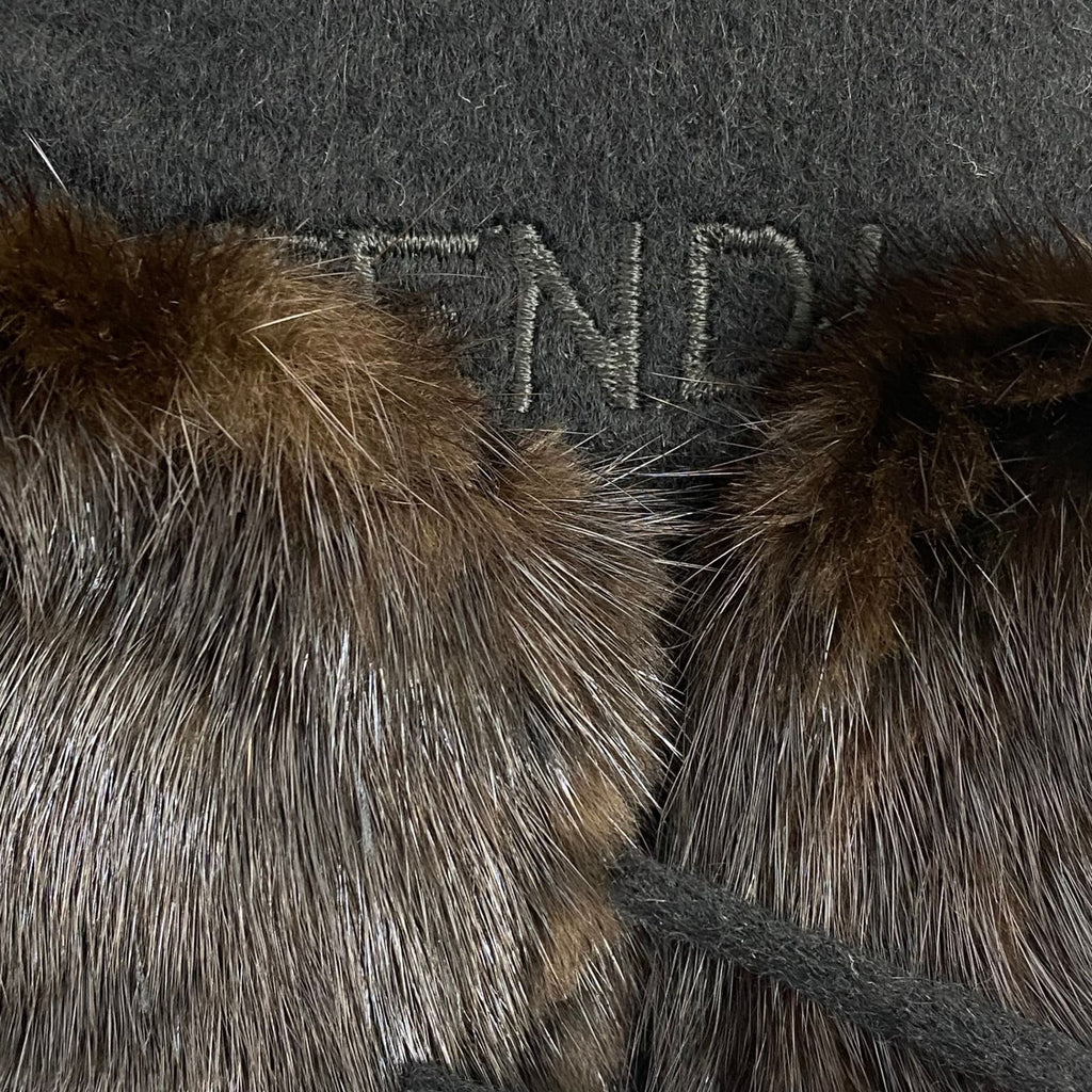 Fendi Scarf Large Shawl Cashmere Silk Fur Embroidery Logo Fringe Black — view 4