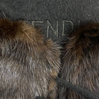 Fendi Scarf Large Shawl Cashmere Silk Fur Embroidery Logo Fringe Black — view 4