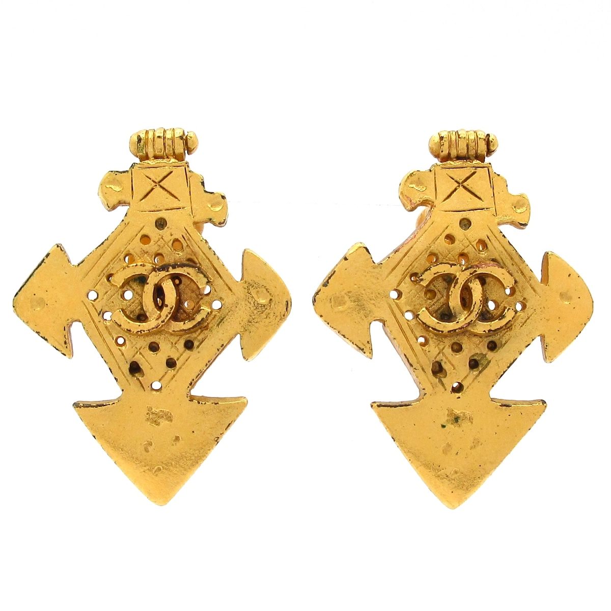 Chanel Earrings Gold Cross