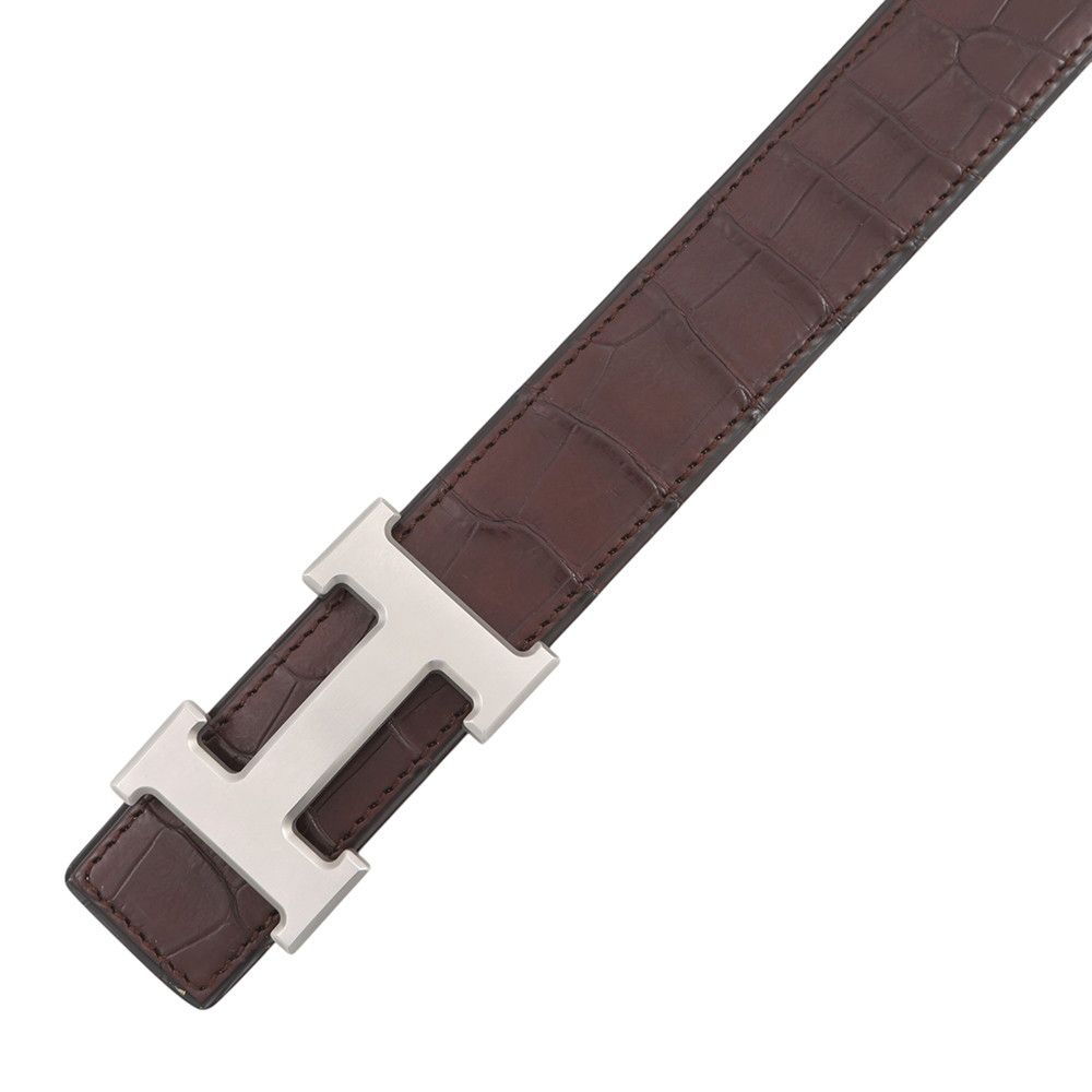 Hermes Belt Constance Dark Brown Matte Silver Porosus Leather 60 — view 4