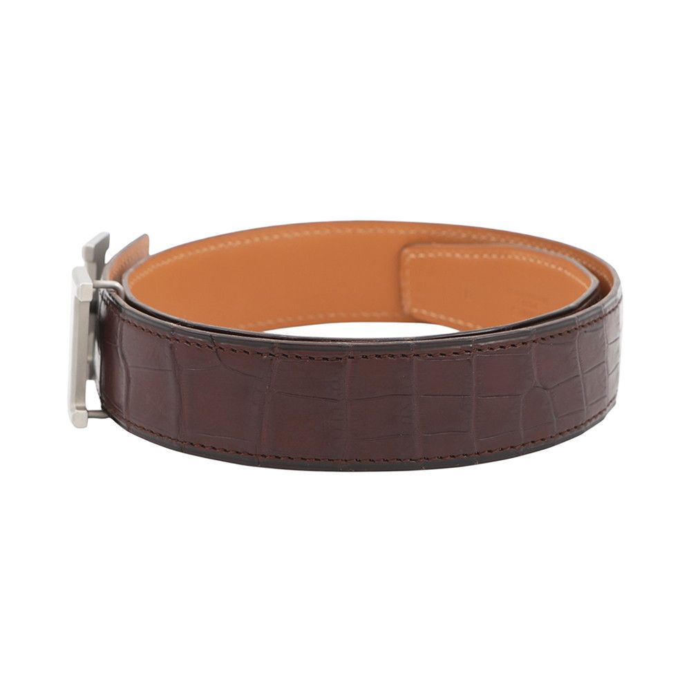 Hermes Belt Constance Dark Brown Matte Silver Porosus Leather 60 — view 2