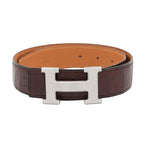 Hermes Belt Constance Dark Brown Matte Silver Porosus Leather 60